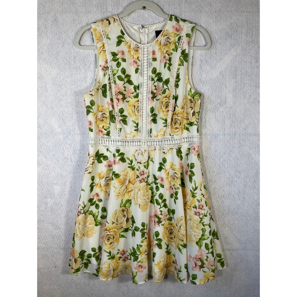 Disney Princess Belle Floral Rose Fit & Flare Mini Dress White Yellow Large